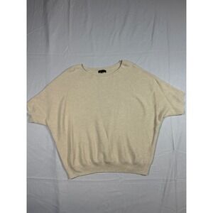 Quince Organic Cotton Cashmere Blend Dolman Short Sleeve Sweater Beige Large